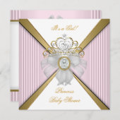 Invitation Princesse Baby shower fille blanche rose or (Devant / Derrière)
