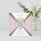 Invitation Princesse Baby shower fille blanche rose or (Debout devant)