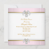Invitation Princesse Baby shower fille blanche rose or (Dos)