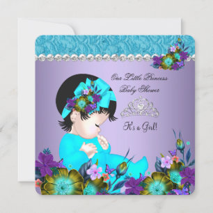 Invitation Princesse Baby Shower Fille Bleu Canard Violet 3