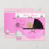 Invitation Princesse Baby shower Fille Cupcake rose saupoudre (Devant / Derrière)