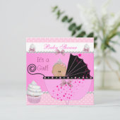 Invitation Princesse Baby shower Fille Cupcake rose saupoudre (Debout devant)