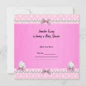 Invitation Princesse Baby shower Fille Cupcake rose saupoudre (Dos)