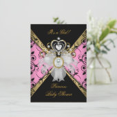 Invitation Princesse Baby shower Fille Damas rose noire (Debout devant)