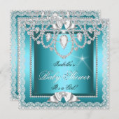 Invitation Princesse Baby shower fille Dentelle Turquoise Dia (Devant / Derrière)