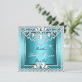 Invitation Princesse Baby shower fille Dentelle Turquoise Dia (Debout devant)