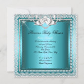Invitation Princesse Baby shower fille Dentelle Turquoise Dia (Dos)