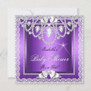 Invitation Princesse Baby shower fille dentelle violette Diam