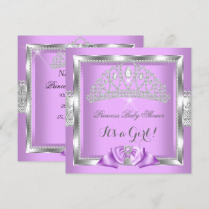 Invitation Princesse Baby Shower Fille Lavande Argent Diamant