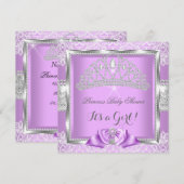 Invitation Princesse Baby shower fille Lavande en argent dent (Devant / Derrière)