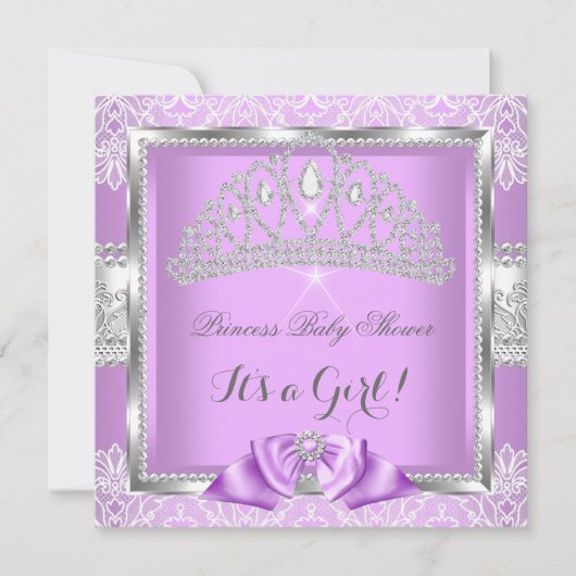 Invitation Princesse Baby shower fille Lavande en argent dent (Devant)