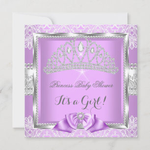 Invitation Princesse Baby shower fille Lavande en argent dent