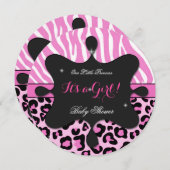 Invitation Princesse Baby shower fille léopard rose Zebra 2 (Devant / Derrière)