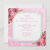 Invitation Princesse Baby shower Fille Papillon Rose rose (Dos)