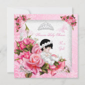 Invitation Princesse Baby shower Fille Papillon Rose rose (Devant)