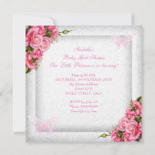 Invitation Princesse Baby shower Fille Papillon rose Rose Ros (Dos)
