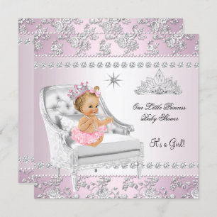 Invitation Princesse Baby shower Fille rose Argent Chaise blo