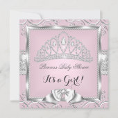 Invitation Princesse Baby shower fille rose argent damask (Devant)