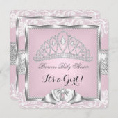 Invitation Princesse Baby shower fille rose argent dentelle 4 (Devant / Derrière)