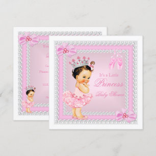 Invitation Princesse Baby shower fille rose Ballerina Brunett