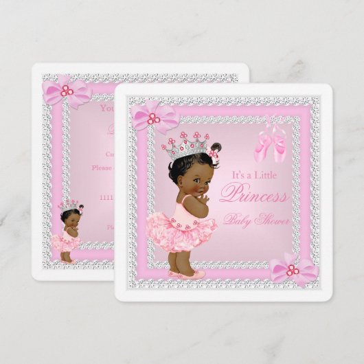 Invitation Princesse Baby shower fille rose Ballerina Ethniqu (Devant / Derrière)