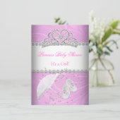 Invitation Princesse Baby shower fille rose blanche Tiara (Debout devant)
