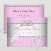 Invitation Princesse Baby shower fille rose blanche Tiara 2 (Devant / Derrière)