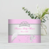 Invitation Princesse Baby shower fille rose blanche Tiara 2 (Debout devant)