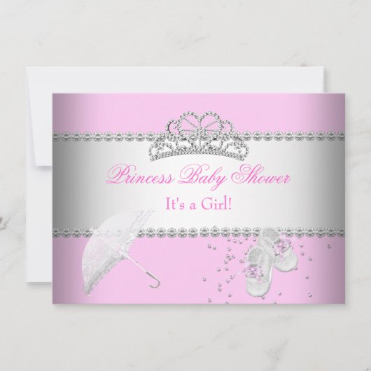 Invitation Princesse Baby shower fille rose blanche Tiara 2 (Devant)