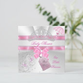 Invitation Princesse Baby shower fille rose blanche Tiara Mag (Debout devant)