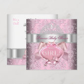 Invitation Princesse Baby shower fille rose Damas Tiara 2 (Devant / Derrière)