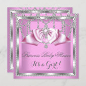 Invitation Princesse Baby shower fille rose diamant d'argent (Devant / Derrière)