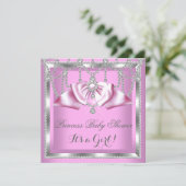 Invitation Princesse Baby shower fille rose diamant d'argent (Debout devant)