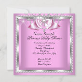 Invitation Princesse Baby shower fille rose diamant d'argent (Dos)