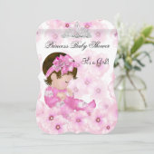 Invitation Princesse Baby shower fille rose Floral Tiara (Debout devant)