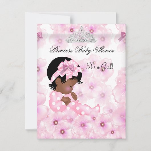 Invitation Princesse Baby shower fille rose Floral Tiara 2 (Devant)