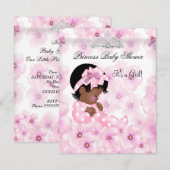 Invitation Princesse Baby shower fille rose Floral Tiara 2 (Devant / Derrière)