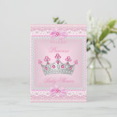 Invitation Princesse Baby shower fille rose Gem argent Tiara (Debout devant)