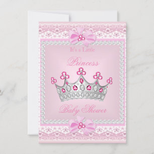 Invitation Princesse Baby shower fille rose Gem argent Tiara
