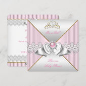 Invitation Princesse Baby shower fille rose Pearl or argent (Devant / Derrière)