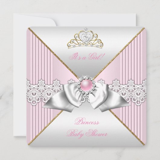 Invitation Princesse Baby shower fille rose Pearl or argent (Devant)