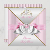 Invitation Princesse Baby shower fille rose perle or argent 2 (Devant / Derrière)