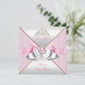 Invitation Princesse Baby shower fille rose perle or argent 2 (Debout devant)
