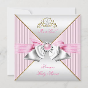 Invitation Princesse Baby shower fille rose perle or argent 2