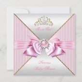 Invitation Princesse Baby shower fille rose perle or blanc 3 (Devant)