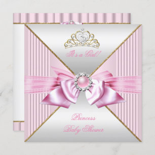 Invitation Princesse Baby shower fille rose perle or blanc 3