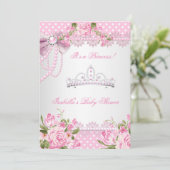 Invitation Princesse Baby shower Fille Rose Pois (Debout devant)