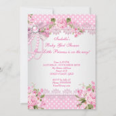 Invitation Princesse Baby shower Fille Rose Pois (Dos)