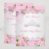 Invitation Princesse Baby shower Fille Rose Pois (Devant / Derrière)