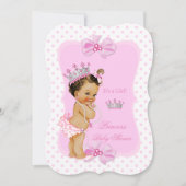 Invitation Princesse Baby shower fille rose Poka Dot Brunette (Devant)